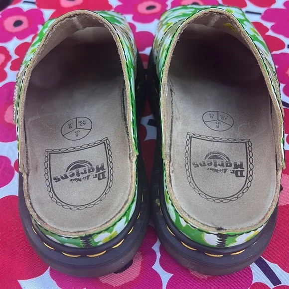 🏴󠁧󠁢󠁥󠁮󠁧󠁿 Dr. Martens MIE Vintage 90’s Green Daisy Floral Platform Slides UK 8 - Picture 14 of 16